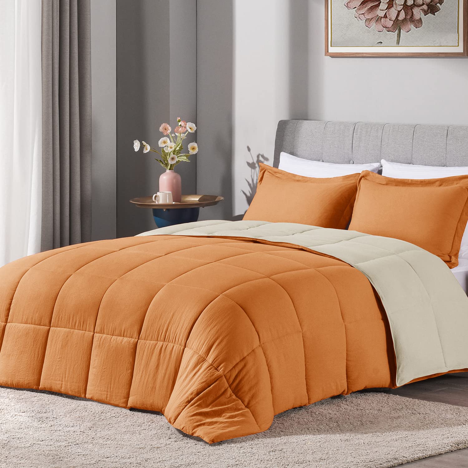 Photo 1 of LOVTEX 2PCS Twin Size Comforter Sets - Ultra Soft Washed Microfiber Comforter Sets for Twin Size Bed - Reversible Down Alternative Comforter with 1 Pillow Sham(Caramel/Beige)