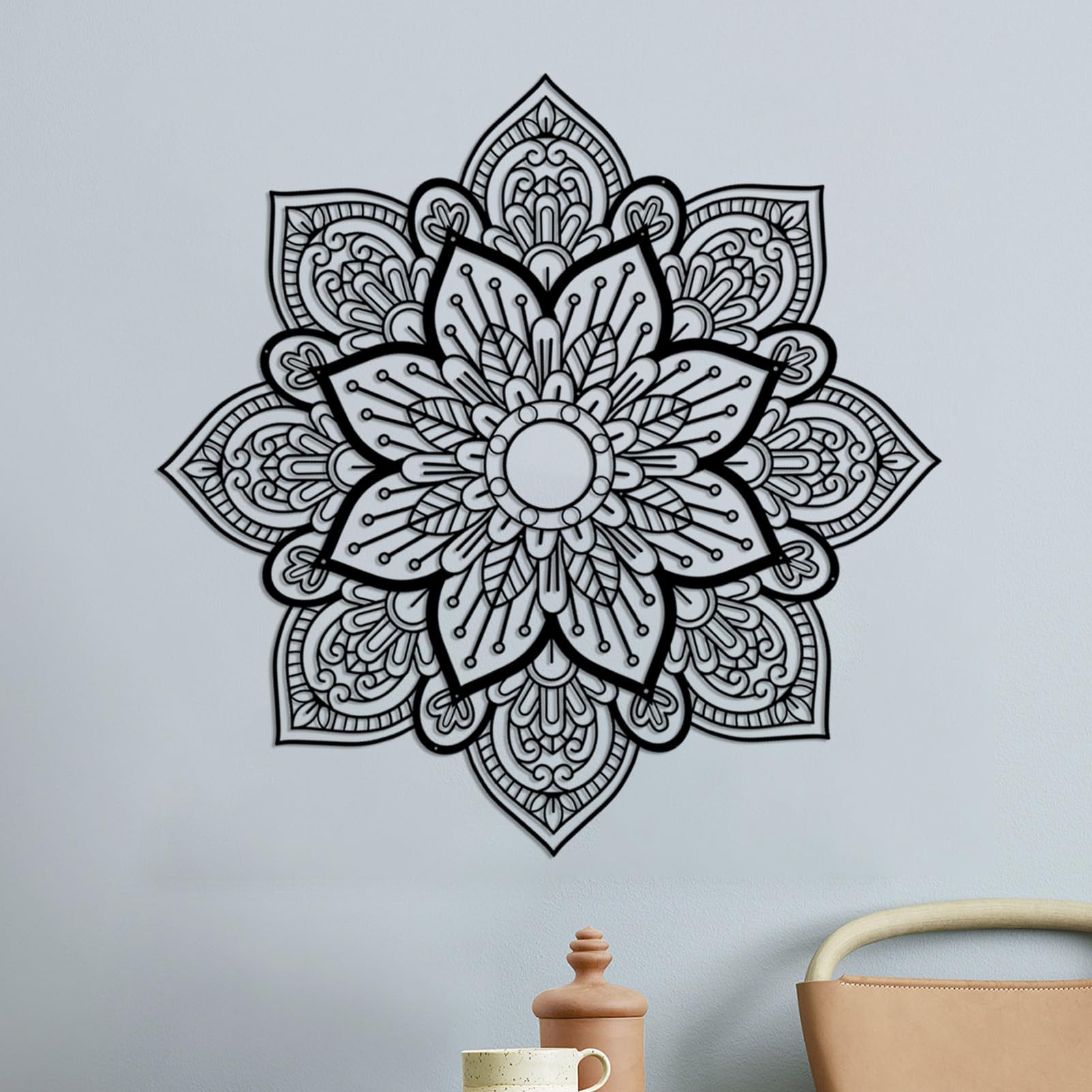 Resama Black Large Metal Round Mandala Wall Decor, Unique Lotus Flower Wall Art for Living Room Bedroom Bathroom Corridor Home room and Office decoration
