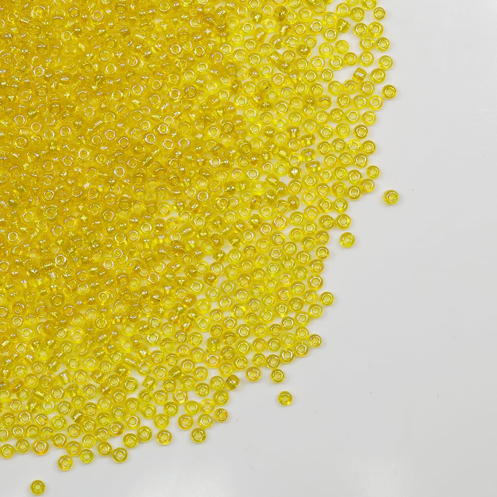 Tibaoffy Transparent Yellow Colorful Beads Size 8/0 Crafts Glass Seed Beads 3mm for Jewelry Making (Total About 100g About 3600pcs)