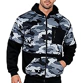 Drizomo Men's Camo Fleece Hoodie Zipper Casual Military Sweatshirt with Pocket Hi Vis Construction Work Jakcet