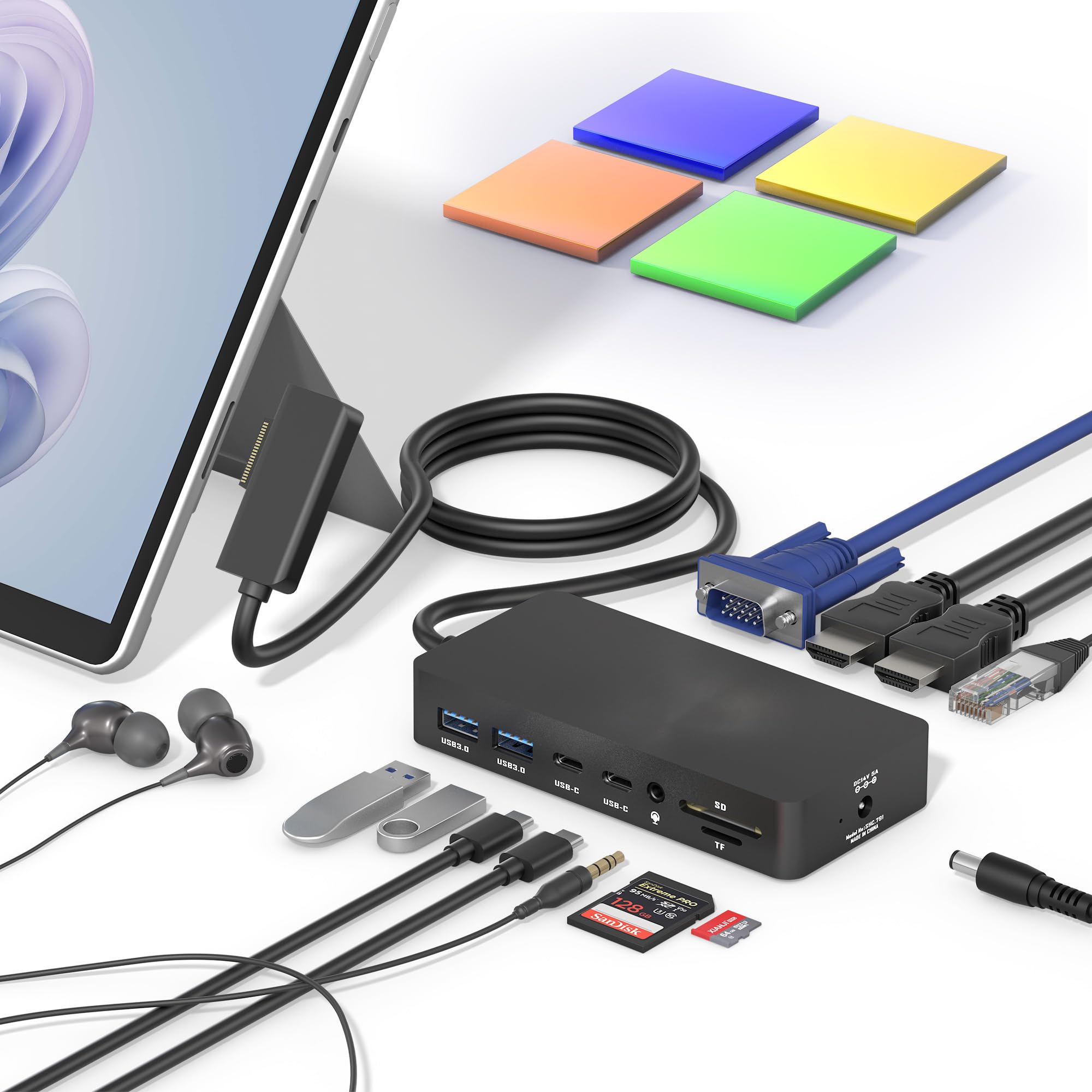 Microsoft Surface Dock, 12-in-1 Triple Displays VGA