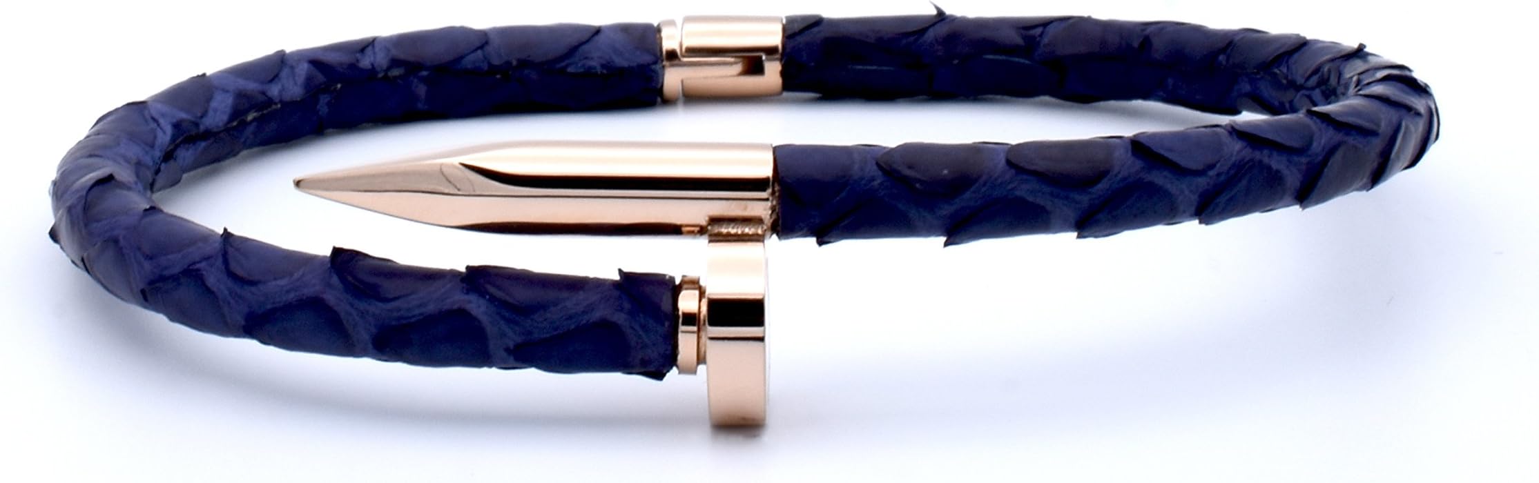 Double Bone Nail Bracelet Python Navy Blue Leather Rose Gold Nail Medium 18 cm (7 in) DBN00PBL
