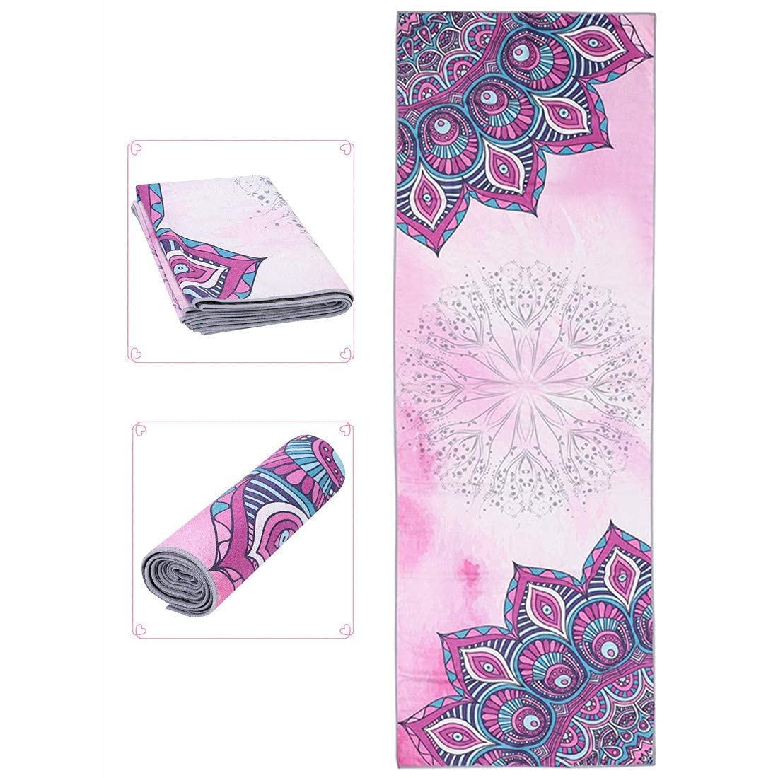 Printed Yoga Towel,Non Slip Travel Yoga Mat Fitness Mat Pad Cover Portable Large Yoga Mat Towel Soft Sweat Absorbent for Hot Yoga Travel Home Gym Pilates Workout Exercise,183 x 63cm