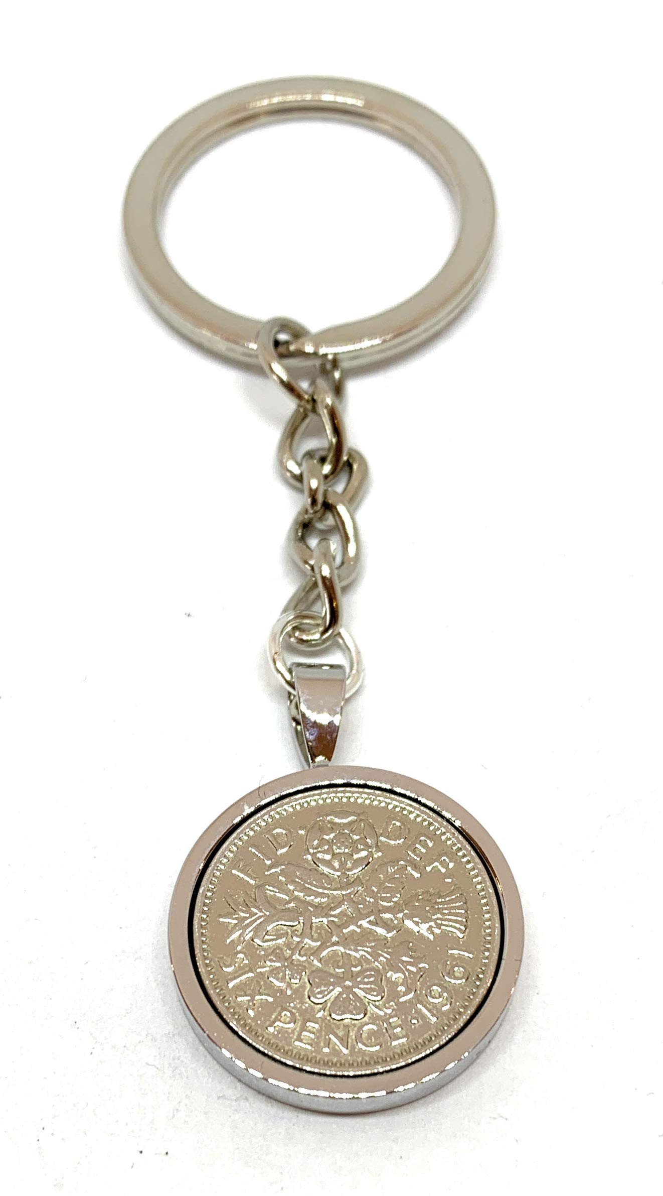 1961 65th Birthday Keyring-British Sixpence Keyring- Mum, Dad, Brother, Sister- 65th Birthday-Coin Keyring, Sixpence Coin, 65th Anniversary
