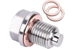 PFCKE M14*1.5 Stainless Steel Engine Magnetic Oil Drain Plug with Neodymium Magnet Magnetic Oil Pan Plug with 3 PCS Copper Gasket Fit For Ford,GM,Hyundai,KIA and Accord ，CRV,Civic,Pilot,Fit,Odyssey