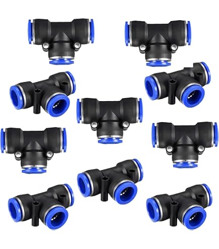 Uxcell 10-Pack 16mm Plastic Elbow Push-to-Connect Tube Fittings – 90° Swivel, 0-1MPa, For Air, Polyethylene, Nylon & PU Tubing – Blue/Black