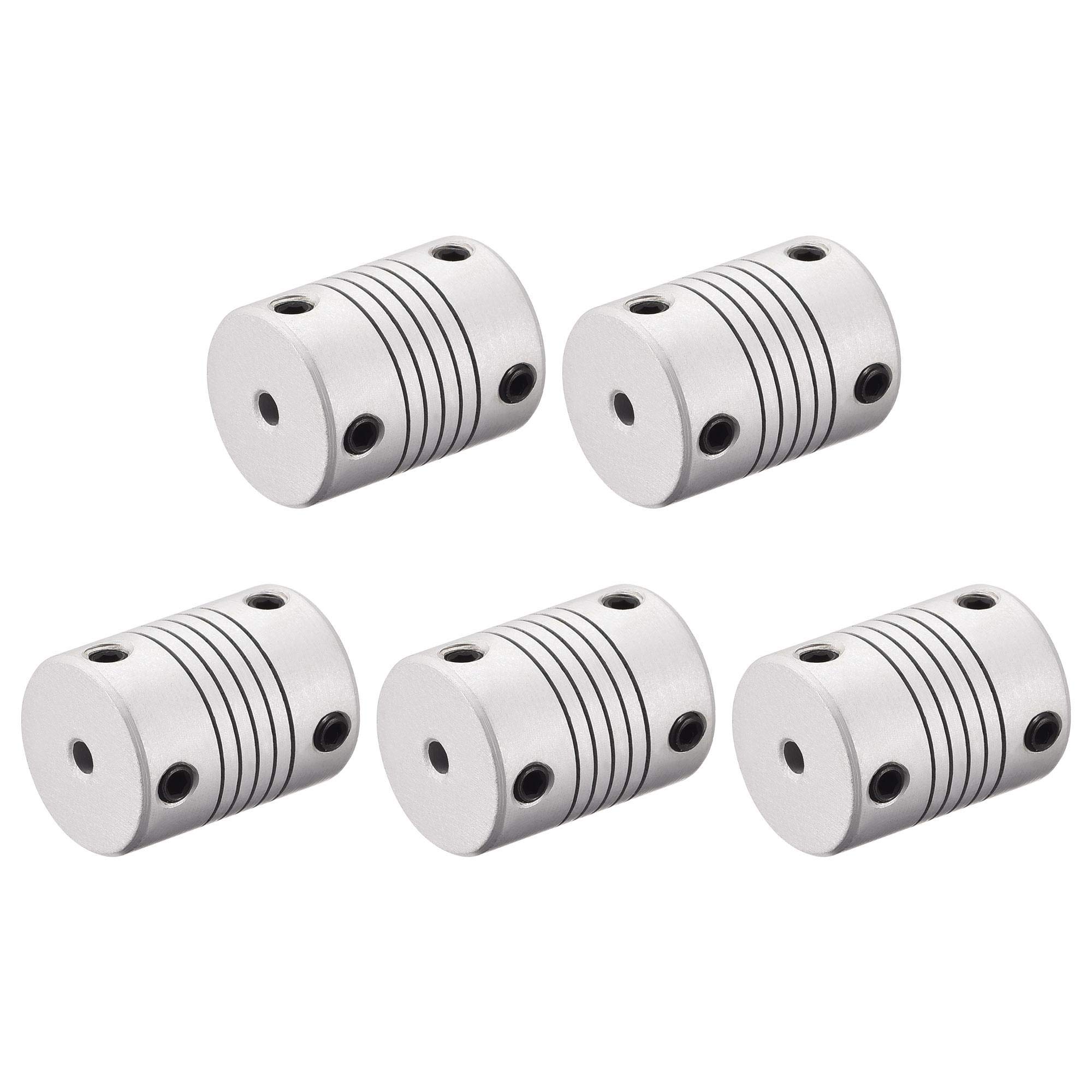 sourcing map 3mm to 5mm Aluminum Alloy Shaft Coupling Flexible Coupler Motor Connector Joint L25xD19 Silver,5pcs