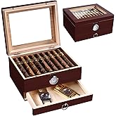 Cedar Wood Humidor Cigar Box with Hygrometer,Small Cigar Humidor Box,Transparent Top Desktop Humidors for Cigars,Magnetic Seal,Cigar Accessories Drawer, Cigar Humidors for 20-45 Cigars,Gifts for Men