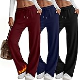Yearntown 3 Pack Women's Fleece Wide Leg Sweatpants Thermal Baggy Athletic Pants Drawstring Lounge Pants with Pockets