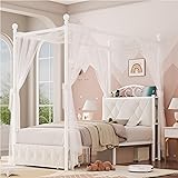 Keyluv Twin Upholstered Canopy Bed Frame with