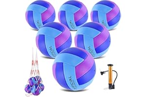 ELKCIP 6 Pack Volleyballs Official Size 5, Waterproof Soft Bulk Recreational Volley Balls with Pump and Net Bag for Indoor Outdoor Beach Pool Water Sand Game Training Match for Beginner Teenager