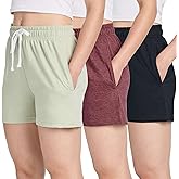 Real Essentials 3 Pack: Women’s Cotton French Terry Shorts Pockets - Casual Athletic Lounge (Available in Plus)