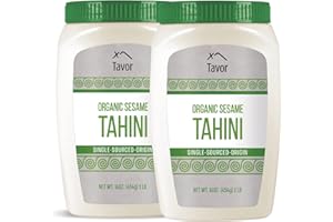 Tavor Organic Tahini Paste 1lb - Toasted Ground Sesame Seeds, Raw & Natural Smooth Sauce, For Hummus Recipes & Vegan-Friendly Meals - Non-GMO, Dairy, Soy, & Gluten-Free - Kosher Certified, (2 Pack)