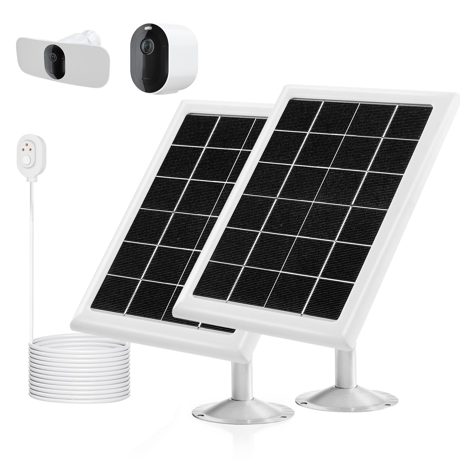 Photo 1 of Arlo Camera Solar Panel Charger, Compatible with Arlo Pro 5S 2K, Pro 4, Pro 3, Floodlight, Ultra 2, and Arlo Ultra Cameras, 13ft/4m Cable, 5V5W, Waterproof (2Pack)