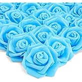 Juvale Faux Flowers for Wedding Decor - 100 Pack, 3-Inch Heads - Blue Silk Flowers - Artificial Roses for Centerpiece Table Decorations & Vase Filler