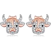 Highland Cow/Dachshund/Boston Terrier/Bulldog/Golden Retriever/Border Collie Earrings 925 Sterling Silver Cute Animal Stud Earrings Jewelry Gift for Women Girls Daughter