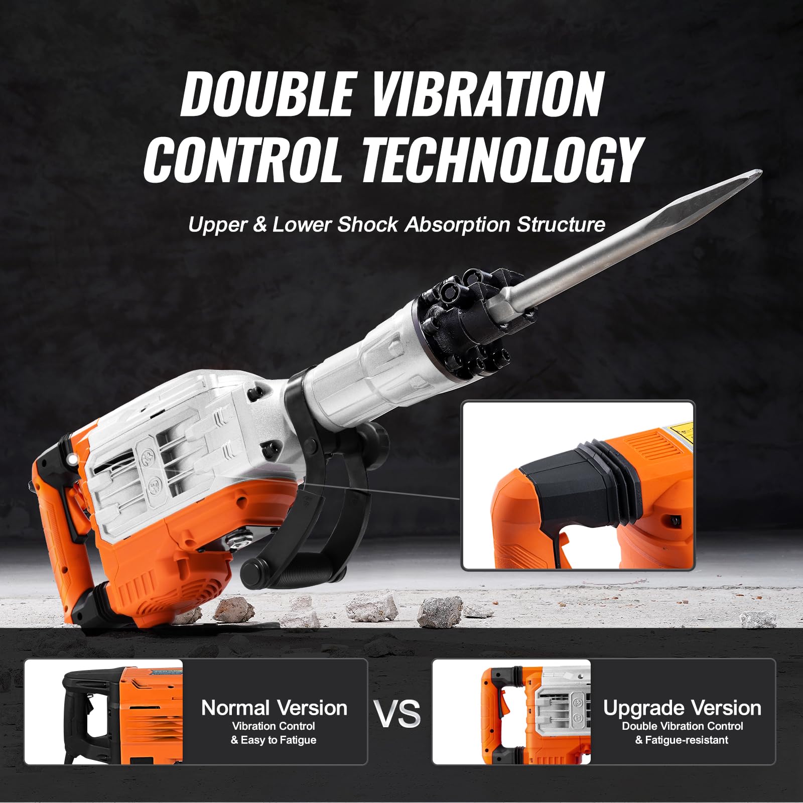 VEVOR Demolition Jack Hammer, MAX 3500W Jack Hammer Concrete Breaker, 1900 BPM Heavy Duty Electric Jack Hammer, 2pcs Chisel with Gloves & 360°C Swiveling Front Handle for Trenching Breaking Holes