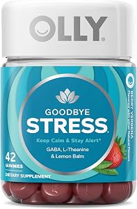 OLLY Goodbye Stress, Stress Support* Supplement, 50mg L-Theanine - 42 Count