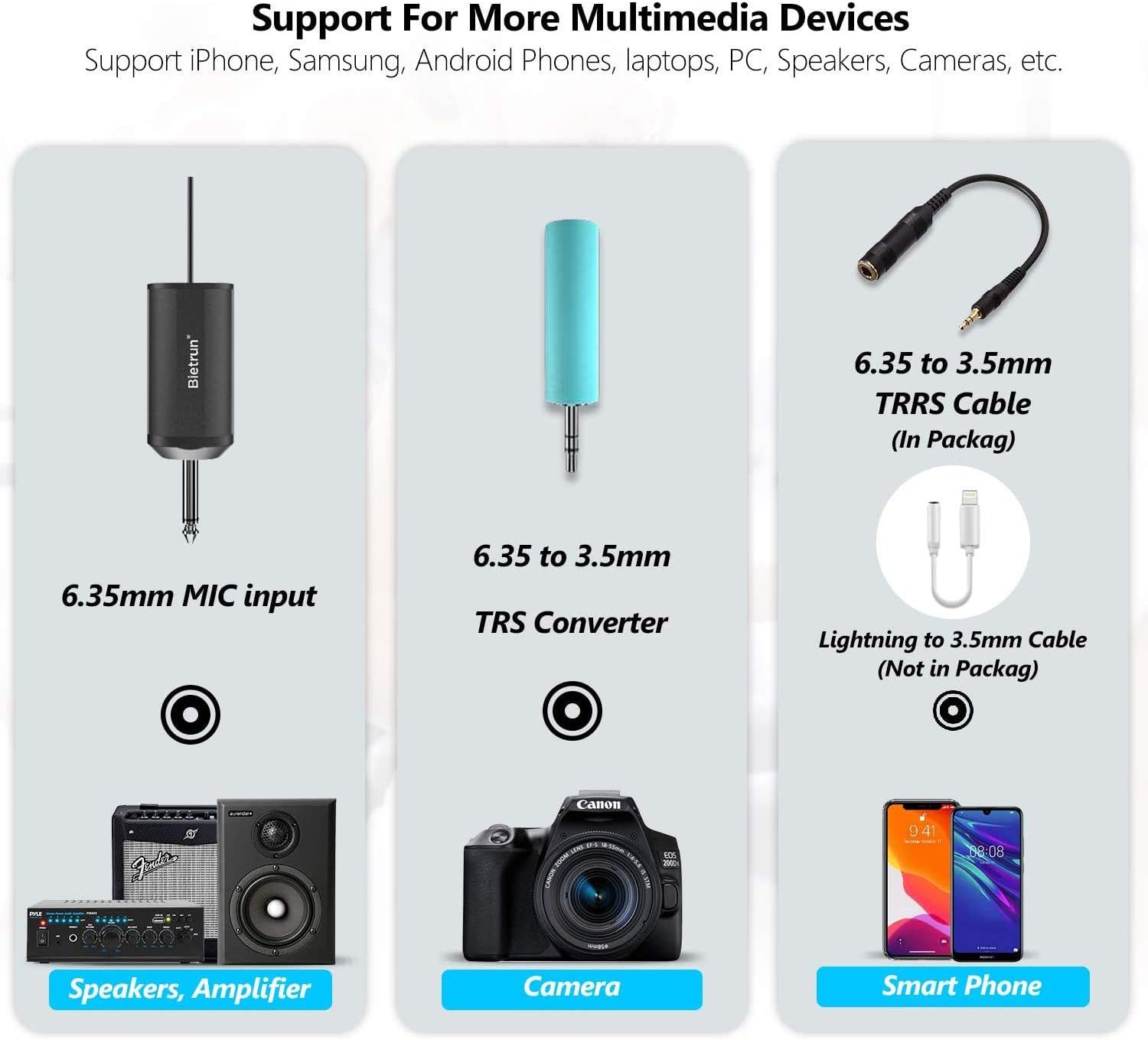 Uhf Wireless Lavalier Lapel Microphone System, Headset Mic, Interview Mic, Rechargeable Rx and Tx (Work 6hs), 165 Ft Range, 1/4" Output, for iPhone, Pa Speaker, DSLR Camera, Teaching, Instructor