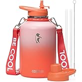 Coolflask 64 oz Water Bottle with Straw, Half Gallon Insulated Large Water Jug with Straw & Spout Lids, Double Wall Stainless Steel Metal Flask, Keep Cold 48h Hot 24h, Sunny Orange