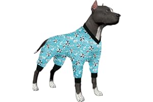 LovinPet Pet Pajamas for Dogs Large, Pet Anxiety Relief, Anti Licking Dog Surgery Recovery Suit Under Dog Sweater, Breathable Stretchy Fabric, Sea Life Blue/Red Prints Dog Pajamas L