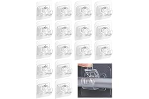 TENDIREN Curtain Rod Bracket No Drilling 16pcs, Self Adhesive Nail Free Curtain Rod Wall Brackets Hooks, Adjustable Drapery Towel Holder Fixing Hook for Home Bathroom Kitchen and Hotel Use (Transparent)
