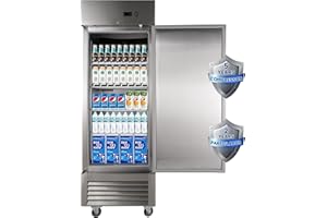 JINSONG 27" Commercial Refrigerator with Single Solid Door, 23 cu.ft Stainless Steel Reach-in Refrigerator for Restaurant, Bar, Shop, Residential