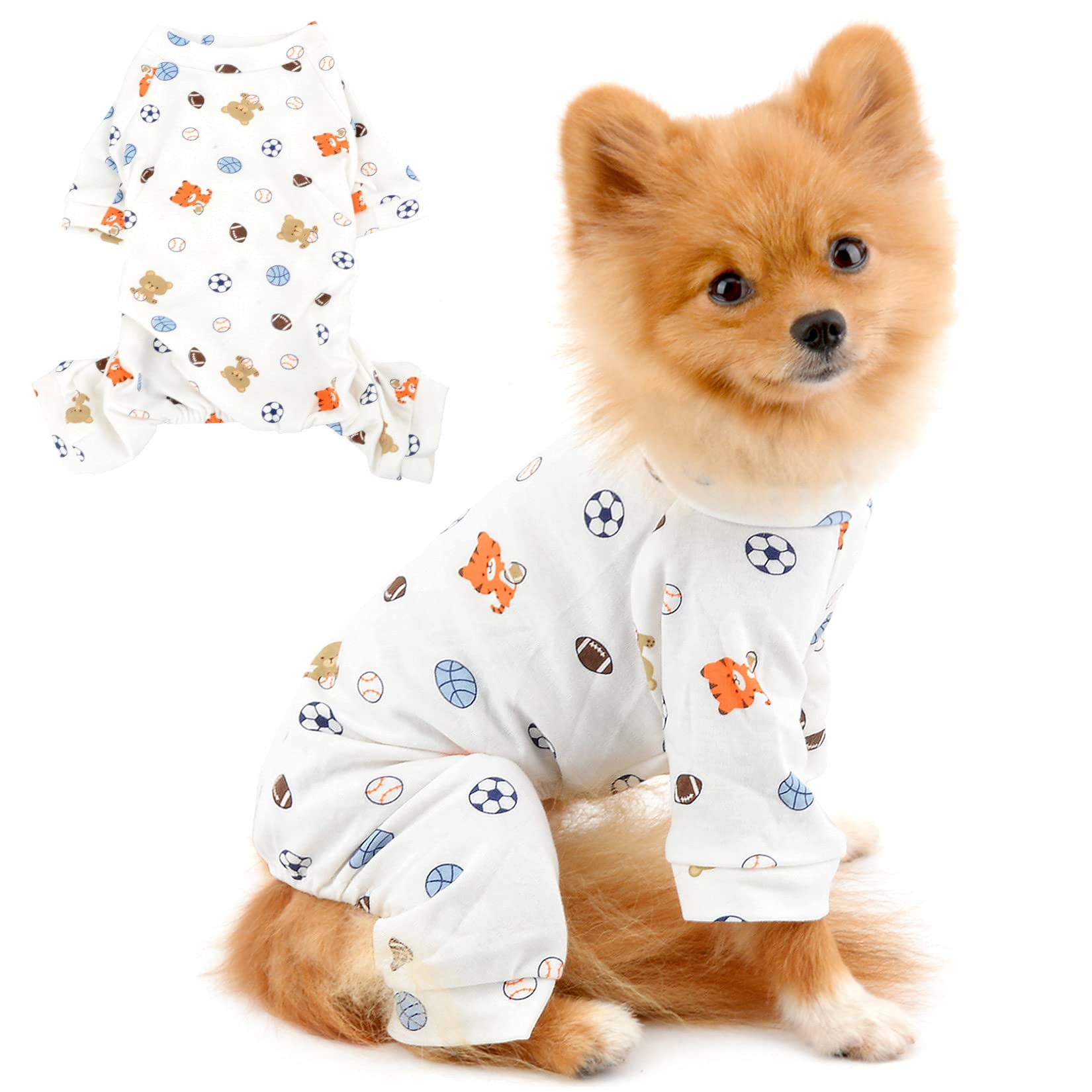 PAIDEFUL Pet Pajamas for Small Dogs Cute Pattern Cotton Pjs 4 Leg Sleepwear Jumpsuit All Season Indoor Clothes for Puppy Chihuahua Yorkie