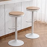 Kidol & Shellder Bar Stools Set of 2 Round Adjustable Swivel Barstools Modern Backless Bar Chairs Wooden Seat Counter Height 