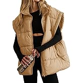 Dokotoo Women's Casual Winter Oversized Puffer Vest Stand Collar Flysleeve Insulated Padded Puffy Jackets Coat with Pockets