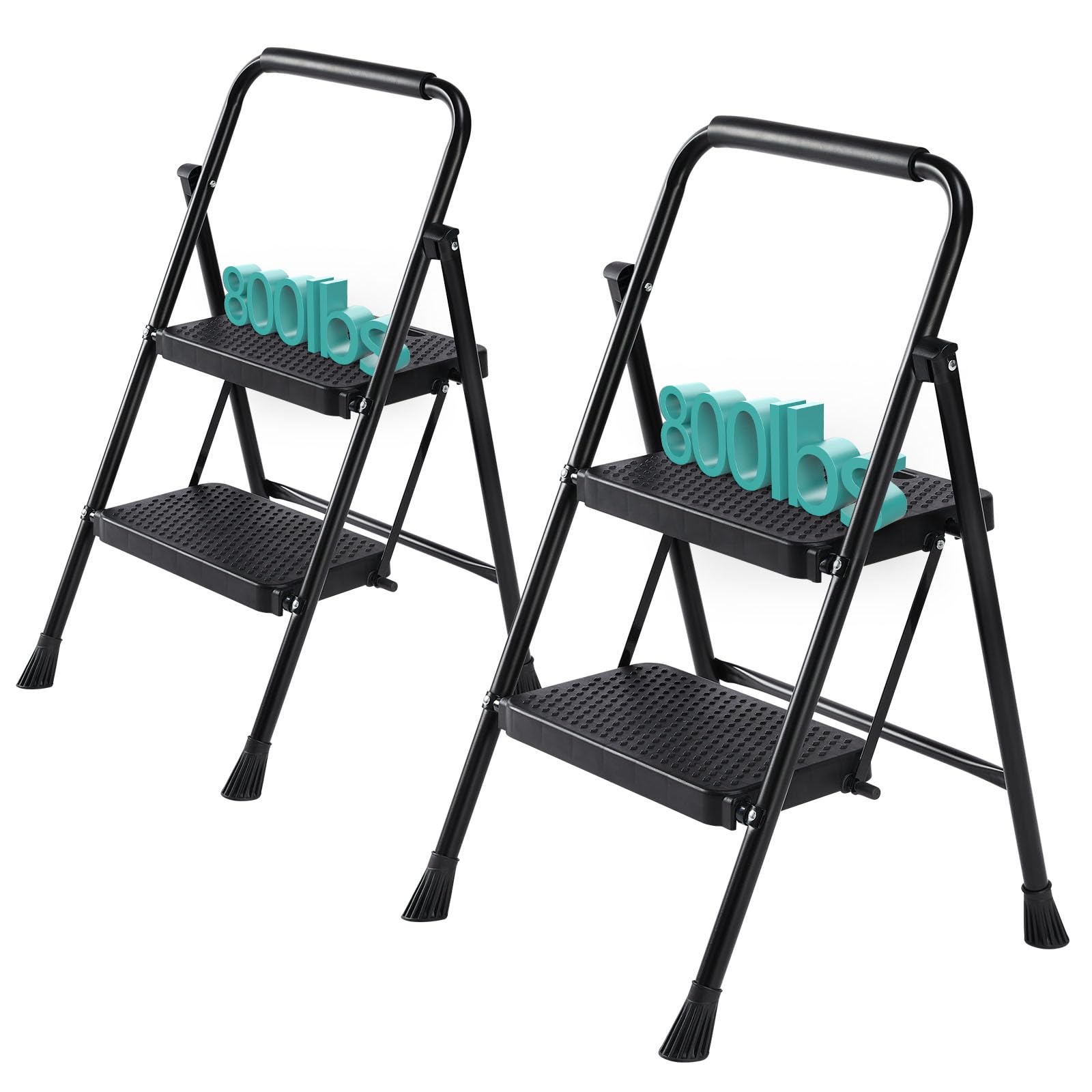 Photo 1 of *** 1 OUT OF 2*** SMUG Step Ladder, 2 Step Stool Foldable with Anti-Slip Pedal & Comfortable Handrail, 800lbs Capacity Sturdy Steel Ladder, Protable Heavy Duty Step Stool for Kitchen, Garage & Outdoor Use, Black 2 Pack