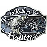 MASOP Western Style Funny Casual Belt Buckle I'd Rather Be Fishing