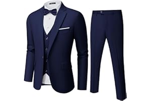 Saruit Mens Suit Tuxedo Set Slim Fit Suits 3 Piece One Button Prom Wedding Blazer Vest Pants with Bow Tie