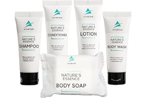 5 Piece Hotel Soap & Bulk Toiletries - Travel Essentials for Hosts & Guests - Hotel Shampoo & Conditioner Supplies for Guest,
