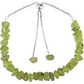 GEMSPLACE Natural Peridot Raw Bolo Bracelet, Rough Stones, Silver Plated, Chakra Healing Crystals, August Birthstone, Adjustable Slider, Women Weight Approx 50 to 60 Carats Stone Size Approx 5 to 10mm