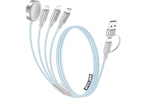 HITFINE 4-in-2 Charging Cable for Apple Watch Charger/Samsung/iPhone Charger,Car/Office/Camping/Travel Essentials,Type C Cable Multi Cord for iWatch Ultra/10-2/iPhone 16-11/Samsung S25-S20,iPad,airPods-Blue