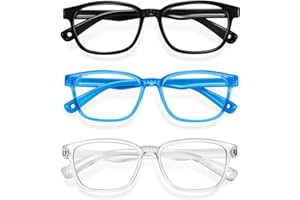 Okany Blue Light Glasses for Kids 3 Pack Anti Glare & Eye Strain Glasses Computer TV Phone Tablets UV Protection Glasses for Kids Boys Girls Age 3-12(Black + Transparent blue + Transparent)