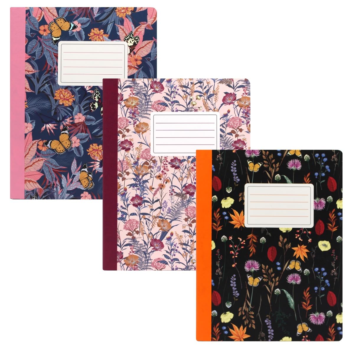 Pukka Pad, Composition and Exercise Notebooks - Ideal for Writing, School and Class Notes - 140 Pages of 80 GSM Lined Paper - Ruled Sheets - 24.7 x 19 cm, Pack of 3, Bloom
