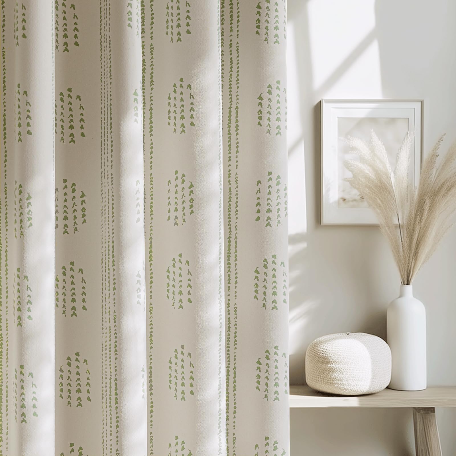 Photo 1 of ugoutry 100% Boho Blackout Curtains 72 Inches Long for Bedroom, Green on Beige Patterned Bohemian Curtains for Living Room, Geometric Striped Thermal Insulated Window Drapes Gromment Top 2 Panels