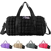 Quilted Travel Duffle Bag Gym Bag for Women,Large Puffer Duffle Weekender Bag with Compartment,Workout Overnight Carry on Organizer Bag Duffle Bag for Airplane Travel(Black)