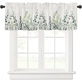 FJWMZ Sage Green Eucalyptus Leaf Curtains Valances for Windows Valance | Spring Summer Farmhouse Leaves Kitchen Curtain 54x18 Inch Small Short Rod Pocket Window Drapes for Living Room Bathroom Decor