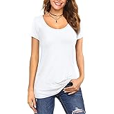 Amoretu Women's Scoop Neck Short/Long Sleeve Tees Cotton T Shirts Blouses Tops