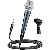 CAROL E dur-916S Silver XLR Wired Vocal Microphone for Singing – Dynamic Supercardioid Mic with Dual Shock Mount System for Karaoke & Public Speaking, Includes Mic Clip, 14.8ft XLR Cable & Switch