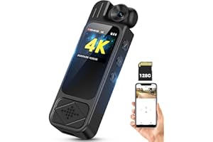 RGJZKGN 4K Body Camera with Audio and Video Recording: 128GB Body Cam, WiFi Support, Night Vision, 180° Rotating Lens, 7Hr Battery Bodycam, Wearable Pocket Camera for Outdoor Sport Bike Travel Law Enforcement