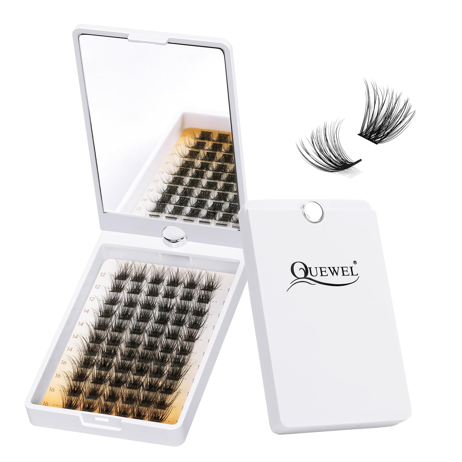 Lash-Clusters QUEWEL Cluster-Lashes Mix12-16mm in 360°Reversible Mirror Box, DIY Lash Extensions Soft Eyelash-Clusters Comfortable & Super Easy to Use(MIX12-16 FZM01-C) — image 1