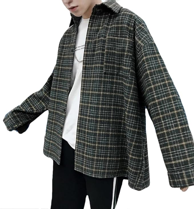 Amazon Mengfan 長袖 シャツ 春 秋 メンズ カジュアルシャツ チェックシャツ ワイシャツ ゆったり オシャレ 通気抜群 アウター 韓国風 ファッション スタイリッシュ 黒 コート ジャケット 通販