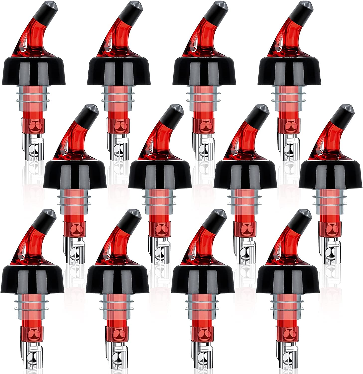 Bottle Pourers, Quick Shot Spirit Measure Pourer Spouts Drinks Wine Cocktail Alcohol Automatic Dispenser Home Bar Tools Made in England by Chabrias (12 x 30ml, Red)