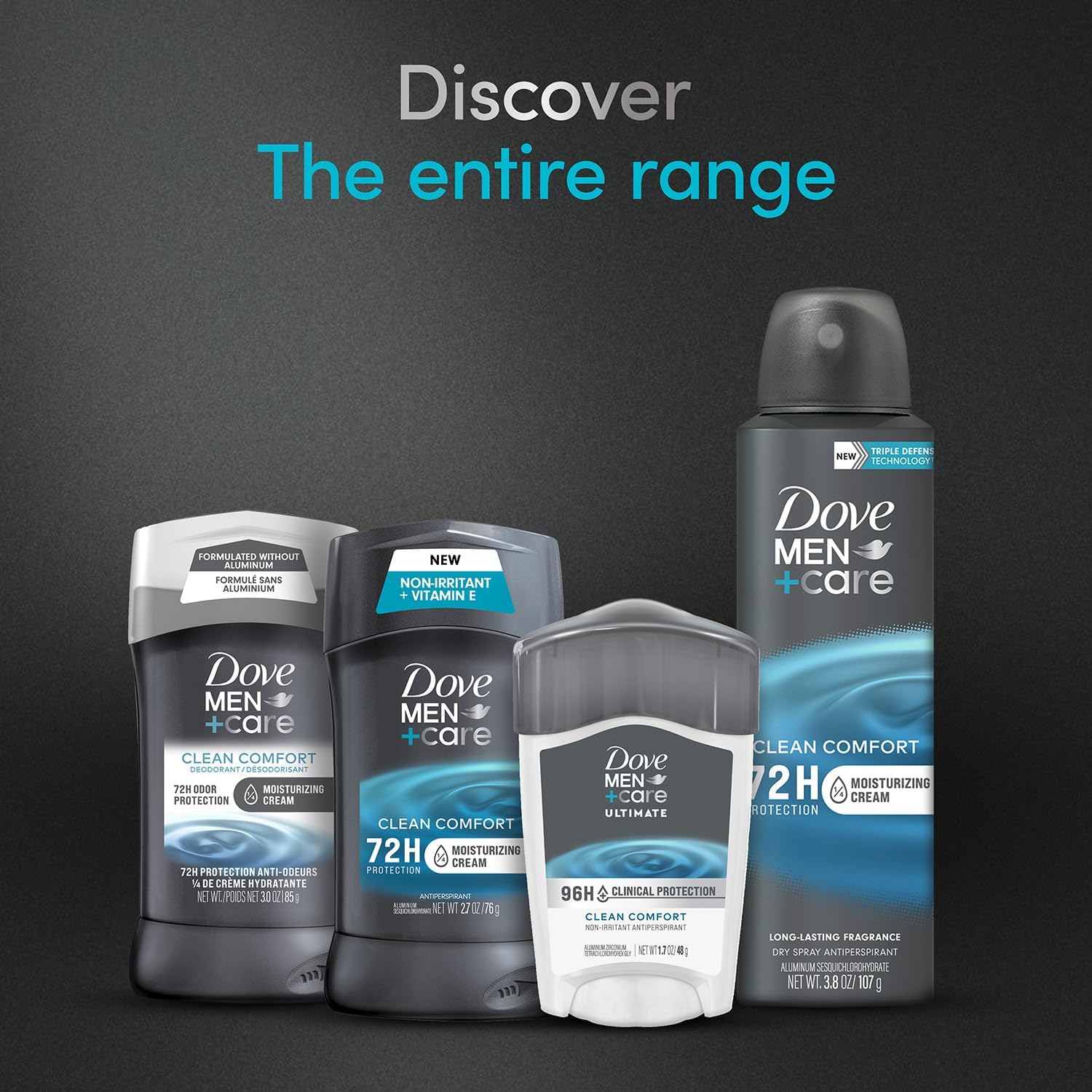 DOVE MEN + CARE Clinical Protection Antiperspirant Clean Comfort Stick for Men 96-Hour Sweat and Odor Protection Clinical Strength Antiperspirant with 1/4 Moisturizing Cream 1.7 oz