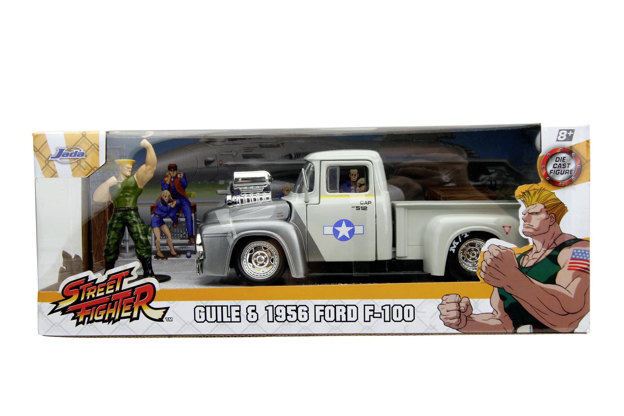 Jada TOYS - STREET FIGHTER 1:24 1956 FORD F-100 Die-Cast Car & 2.75" With Guile Figure, Toys for Kids and Adults