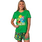 Sesame Street Women's Distressed Print Elmo Cookie Monster Sleep Pajama Set Shorts